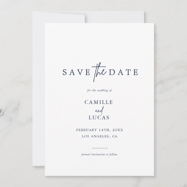 Invitación de Save the Dates con Foto Azul Marino (Anverso)