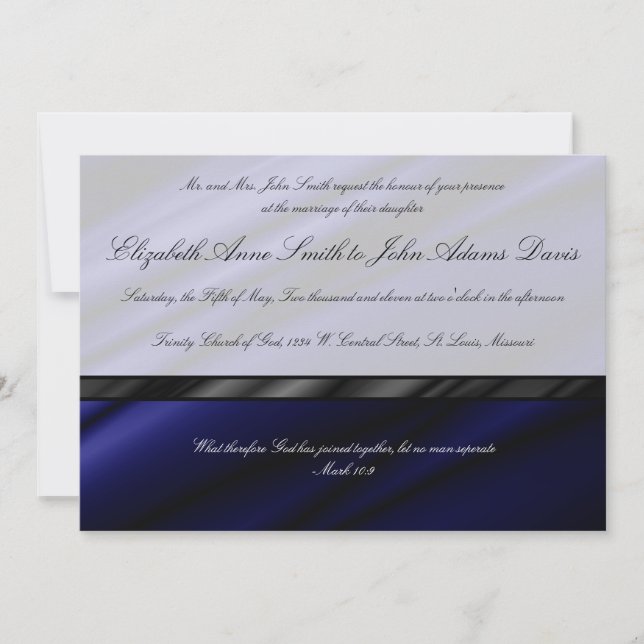 Invitación de seda azul de la boda (Anverso)