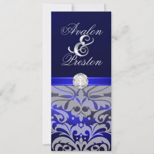 Invitación de seda azul de la boda del damasco del