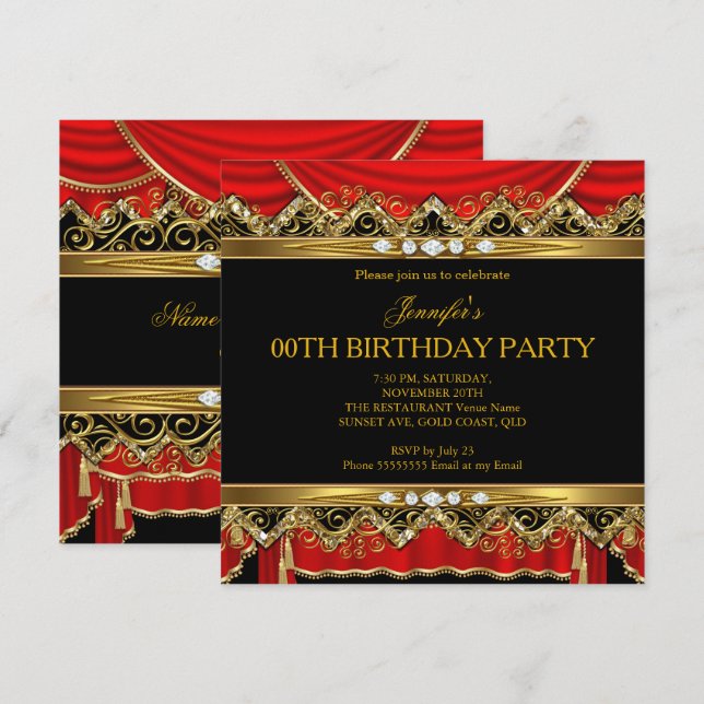 Invitación de seda negra con diamantes de imitació (Anverso / Reverso)