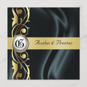 Invitación de seda negra de la perla de la voluta