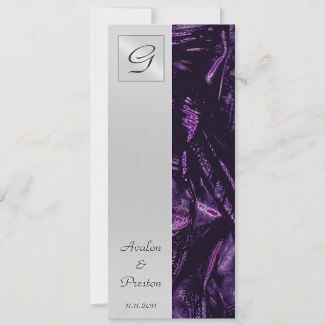 Invitación de seda púrpura del programa de la boda (Anverso)