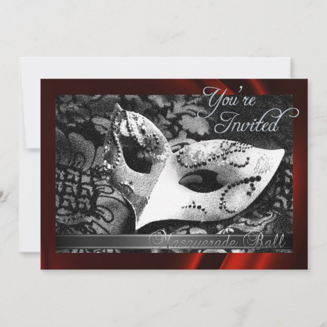 Invitación de seda roja de la bola de mascarada (Anverso)