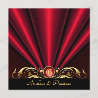 Invitación de seda roja de la voluta del oro del