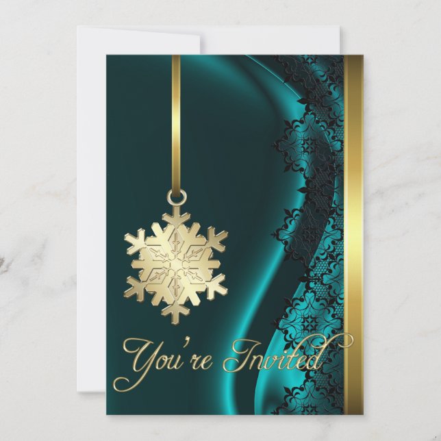 Invitación de seda verde azulada de la decoración (Anverso)
