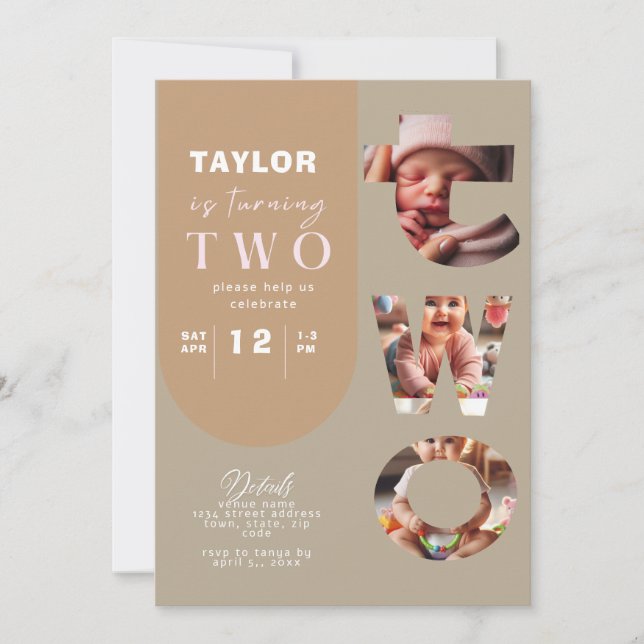 Invitación de segundo cumpleaños a Collage de foto