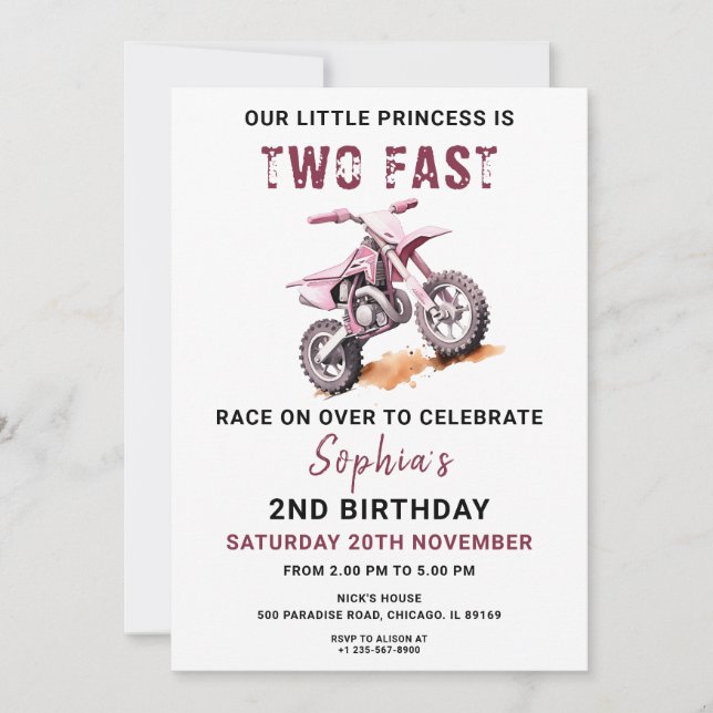 Invitación de segundo cumpleaños a la bicicleta de (Anverso)