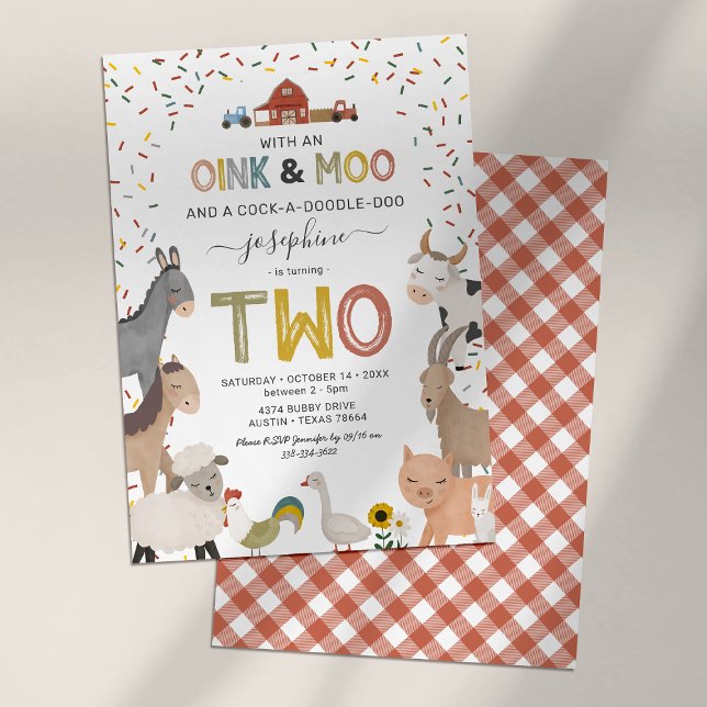 Invitación de segundo cumpleaños a la granja Cute  (Subido por el creador)