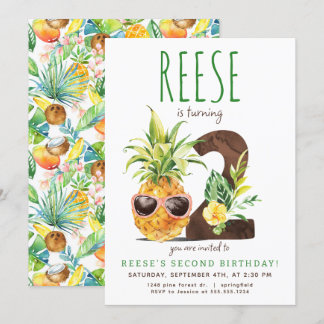 Invitación de segundo cumpleaños a la piña tropica