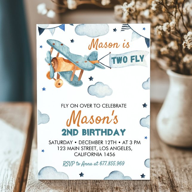 Invitación de segundo cumpleaños a Vintage Airplan (Subido por el creador)