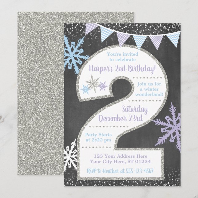 Invitación de segundo cumpleaños a Winter Wonderla (Anverso / Reverso)
