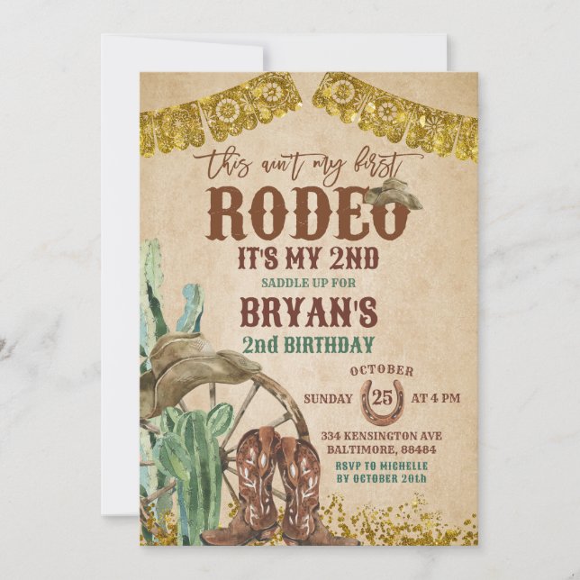 Invitación de segundo cumpleaños al Rodeo Rústico  (Anverso)