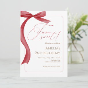 Invitación de segundo cumpleaños con lazo rojo Two