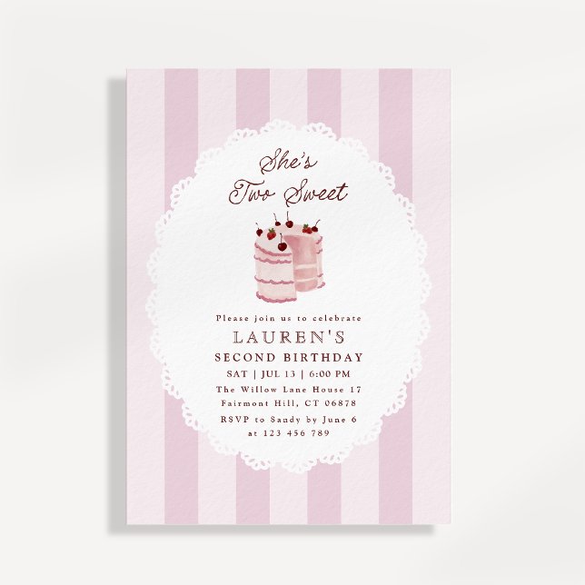 Invitación de segundo cumpleaños con rayas rosadas (Subido por el creador)