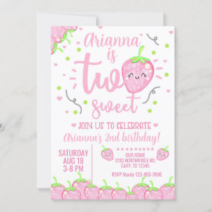 Invitación de segundo cumpleaños de chica de fresa