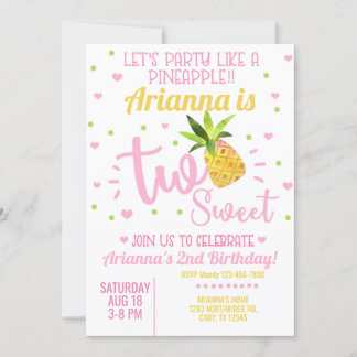 Invitación de segundo cumpleaños de chica de piña.