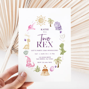 Invitación de segundo cumpleaños de chica Dos Rex 