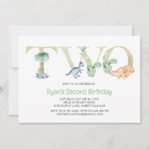 Invitación de segundo cumpleaños de Dinosaurio