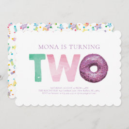 Invitación de segundo cumpleaños de donut moderno 