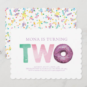 Invitación de segundo cumpleaños de donut moderno