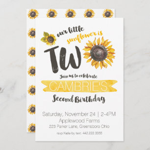 Invitación de segundo cumpleaños de girasol
