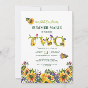 Invitación de segundo cumpleaños de girasol
