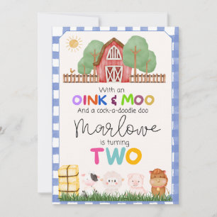 Invitación de segundo cumpleaños de Oink & Moo Cut