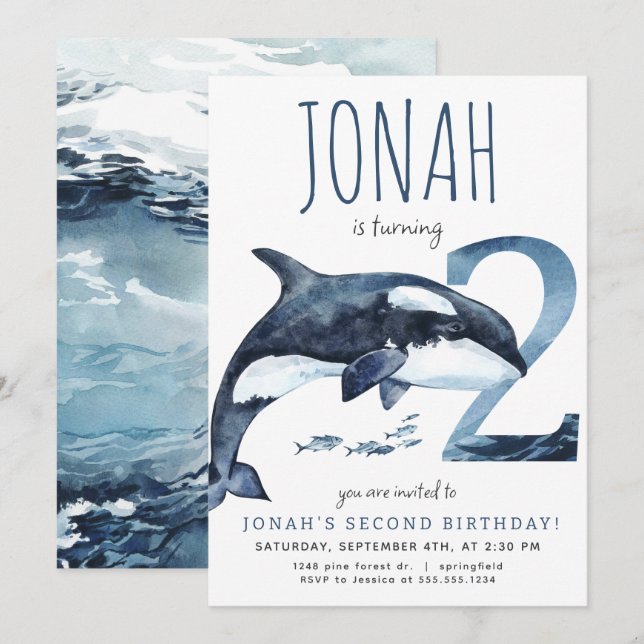 Invitación de segundo cumpleaños de Orca (Anverso / Reverso)