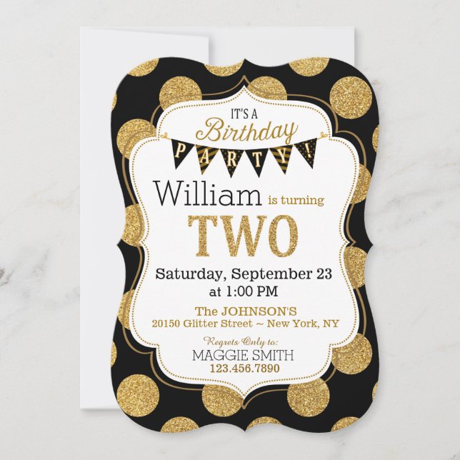 Invitación de segundo cumpleaños de Purpurina de o (Anverso)