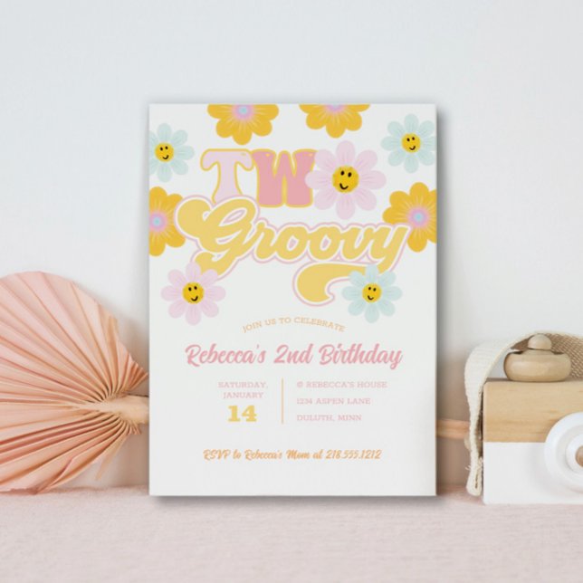 Invitación de Segundo Cumpleaños de Retro Daisy Tw (Subido por el creador)