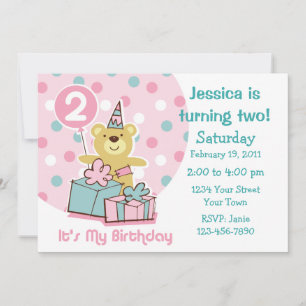 Invitación de segundo cumpleaños de Teddy Bear