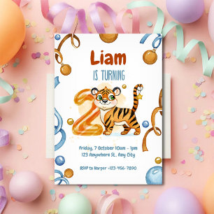 Invitación de segundo cumpleaños de tigre salvaje 