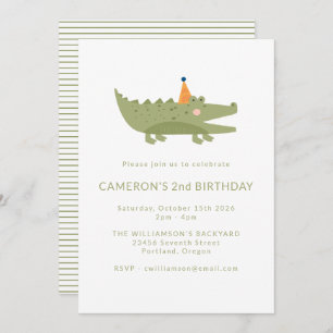 Invitación de segundo cumpleaños del cocodrilo ver