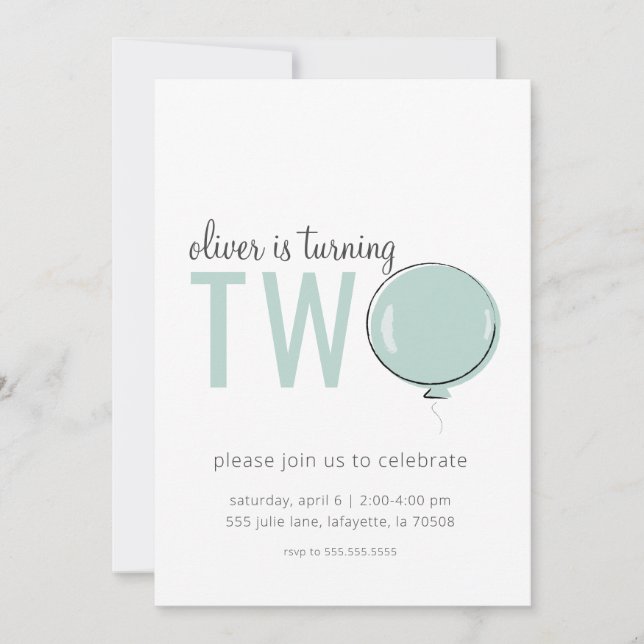 Invitación de segundo cumpleaños en globo minimali (Anverso)