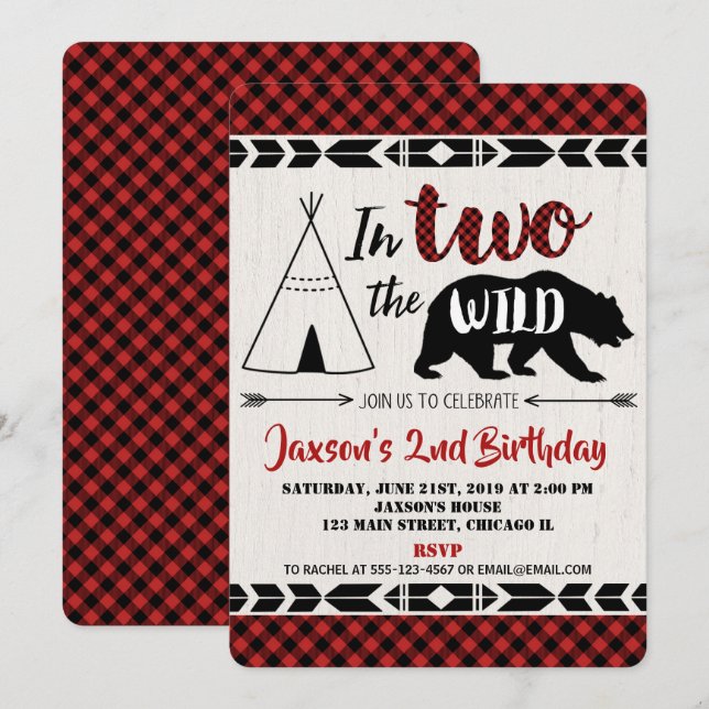 Invitación de segundo cumpleaños niño salvaje dos  (Anverso / Reverso)