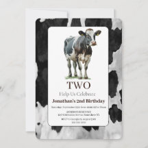 Invitación de segundo cumpleaños para vacas negras