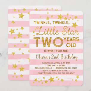 Invitación de segundo cumpleaños rosada Estrella p