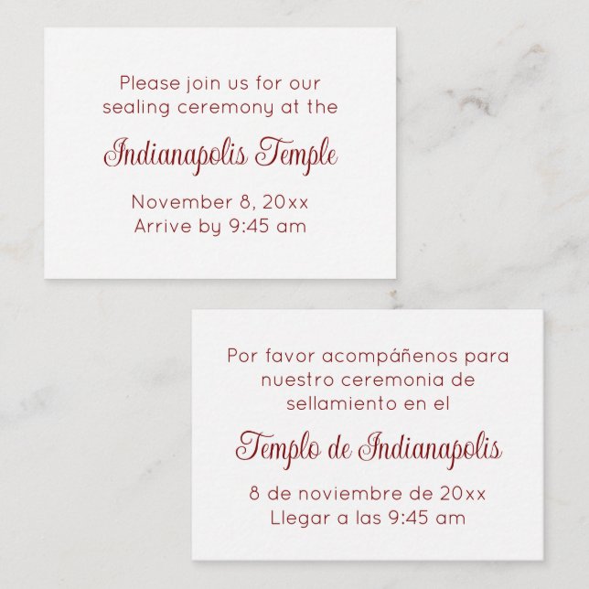 Invitación de sellado de templo de escritura roja  (Anverso / Reverso)