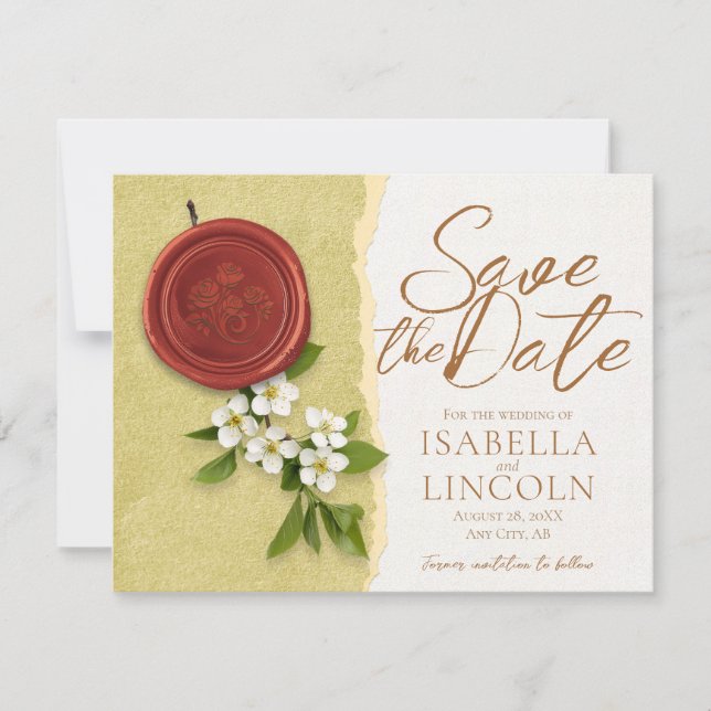 Invitación de Sello Rojo para Guardar la Fecha de  (Anverso)