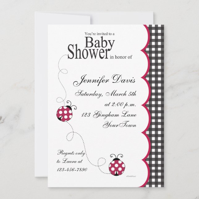 Invitación de señora Bug Baby Shower de la guinga (Anverso)