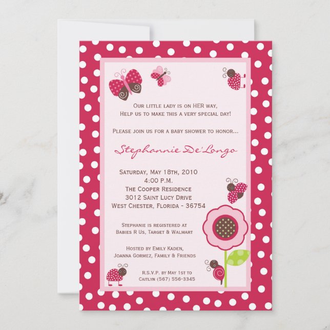 invitación de señora Bug Baby Shower del jardín de (Anverso)