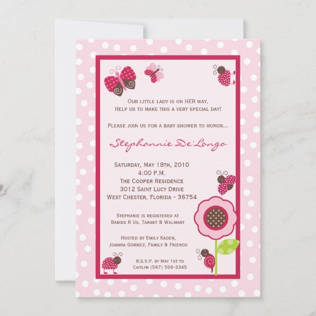 invitación de señora Bug Baby Shower del jardín de (Anverso)