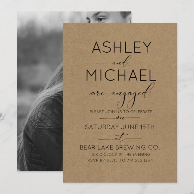 Invitación de Sepia Kraft Typography Engagement Pa (Anverso / Reverso)