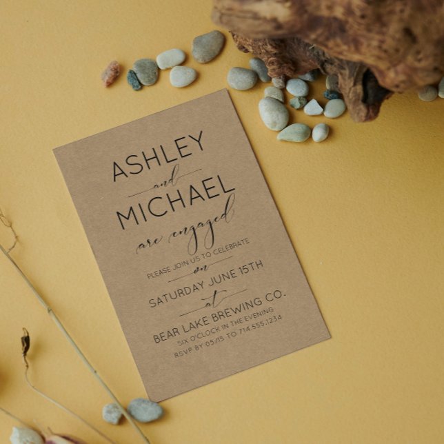 Invitación de Sepia Kraft Typography Engagement Pa (Engaged & Excited! Join Us for the Party 🥂💍 [Personalize Here])