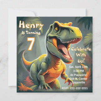 Invitación de séptimo cumpleaños de Roar T-Rex Din