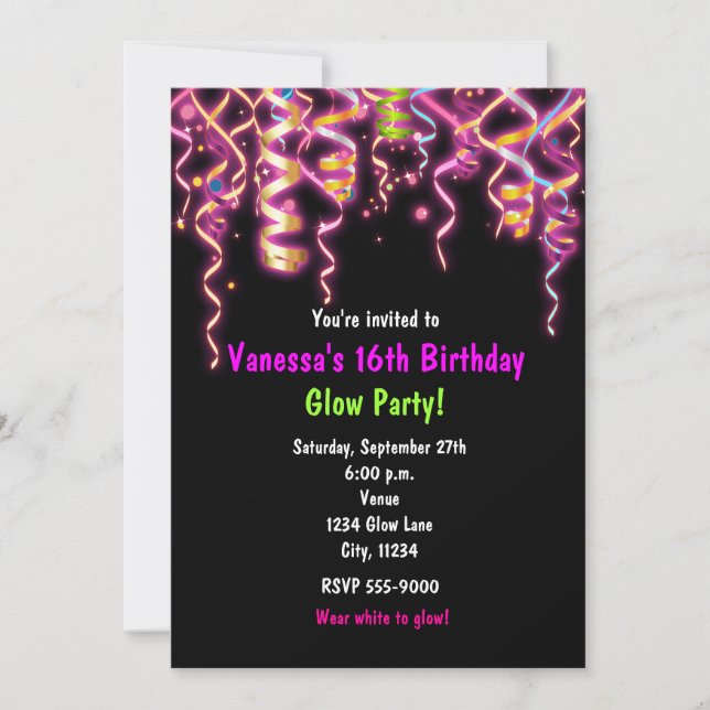 Invitación de serpentinas de fiesta de cumpleaños  (Anverso)