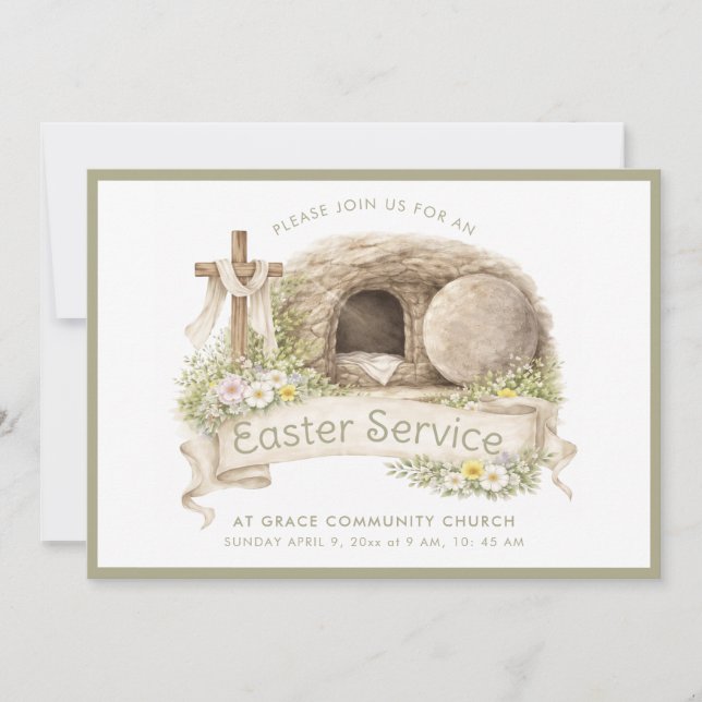 Invitación de servicio de Pascua | Cruz (Anverso)