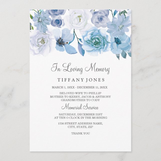 Invitación de Servicio en Memoria Amorosa con Flor (Anverso)