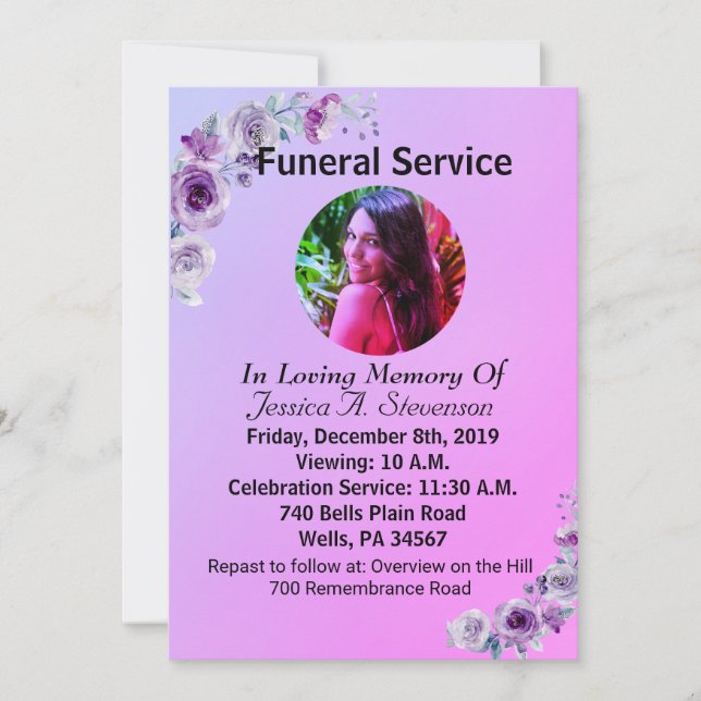 Invitación de Servicio Funerario de Floral Natural (Anverso)