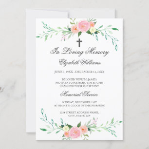 Invitación de Servicio Memorial Cruz Floral Elegan